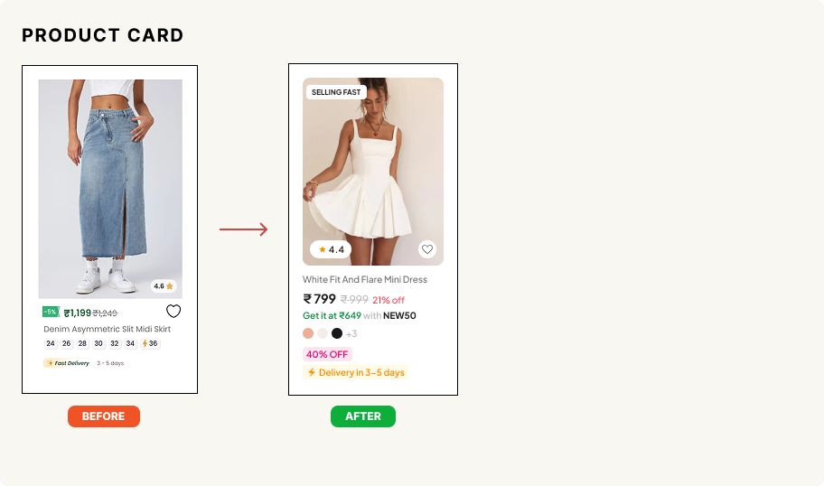 Product card before redesign