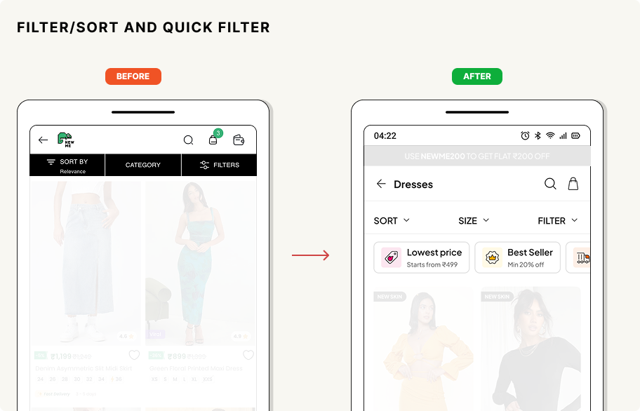 Filter and quick sort redesign